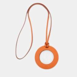 Hermes Orange Leather In the Pocket Magnifying Glass Pendant Necklace