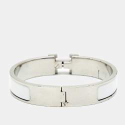 Hermes Clic H White Enamel Palladium Plated Bracelet