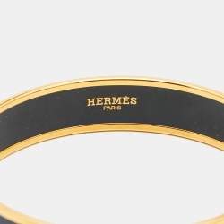 Hermes Caleche Enamel Gold Plated Wide Bangle Bracelet 