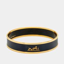 Hermes Caleche Enamel Gold Plated Wide Bangle Bracelet 