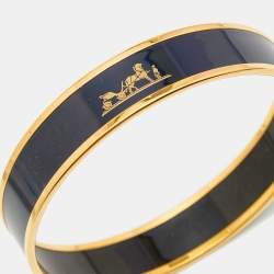 Hermes Caleche Enamel Gold Plated Wide Bangle Bracelet 