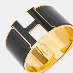 Hermes Clic Clac H Enamel Gold Plated Extra Wide Bracelet