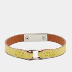Pre Owned Hermes Micro Rivale Leather Palladium Plated Bracelet