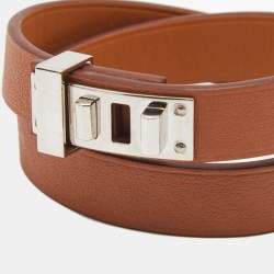 Hermes Mini Dog Leather Palladium Plated Wrap Bracelet