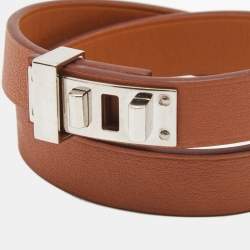 Pre Owned Hermes Mini Dog Leather Palladium Plated Wrap Bracelet