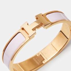 Hermes Clic H Rose Dragee Enamel Gold Plated Narrow Bracelet PM Hermes |  The Luxury Closet