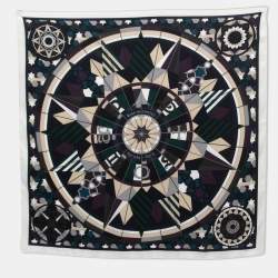 Hermes Multicolor Rose de Compas Silk Scarf