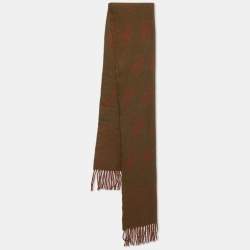 Hermes Vintage Brown/Green Paisley Pattern Cashmere & Wool Scarf