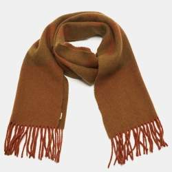 Hermes Vintage Brown/Green Paisley Pattern Cashmere & Wool Scarf