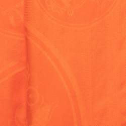 Hermes Orange H Logo Jacquard Cashmere & Silk Fringed Shawl