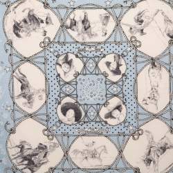 Pre Owned Hermes Light Blue Rodeo Des Cowgirls Printed Silk Square  Scarf