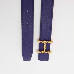 Pre Owned Hermes Bleu Encre/Black Epsom and Swift Leather Reversible Mors H Buckle Belt 75 CM