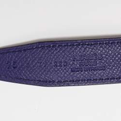 Pre Owned Hermes Bleu Encre/Black Epsom and Swift Leather Reversible Mors H Buckle Belt 75 CM
