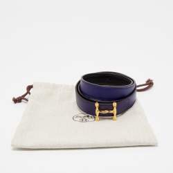 Pre Owned Hermes Bleu Encre/Black Epsom and Swift Leather Reversible Mors H Buckle Belt 75 CM