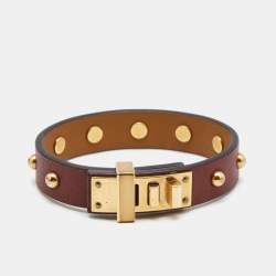 Hermes Mini Dog Clous Rounds Leather Gold Tone Bracelet