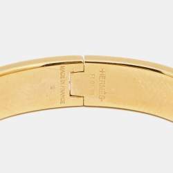 Pre Owned Hermes Clic H Ultramarine Enamel Gold Plated Narrow Bracelet