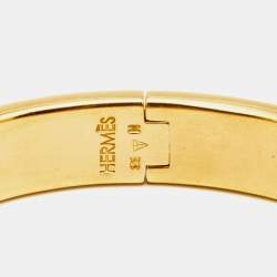 Pre Owned Hermes Clic H White Enamel Gold Plated Narrow Bracelet