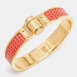 Hermes Charniere Lizard Cuir Narrow Hinged Bracelet