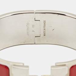 Hermès Clic Clac H Red Enamel Palladium Plated Wide Bracelet