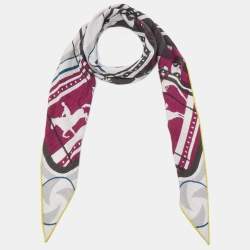 Hermes Grey/Purple Imprimeur Fou Sequences Cashmere & Silk Losange Scarf 