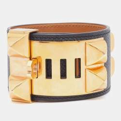 Hermès Collier de Chien Noir Leather Cuff Bracelet