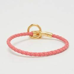 Pre Owned Hermes Glenan Braided Swift Leather Gold Plated Bracelet
