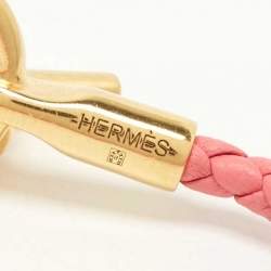 Pre Owned Hermes Glenan Braided Swift Leather Gold Plated Bracelet