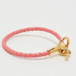 Pre Owned Hermes Glenan Braided Swift Leather Gold Plated Bracelet