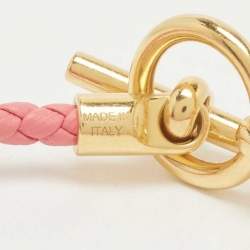 Pre Owned Hermes Glenan Braided Swift Leather Gold Plated Bracelet