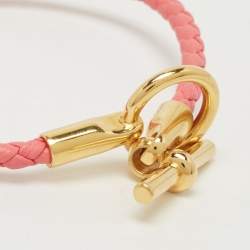 Pre Owned Hermes Glenan Braided Swift Leather Gold Plated Bracelet