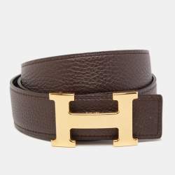 Hermes Blue Jean/Blanc Epsom and Swift Leather H Buckle Reversible Belt  95CM Hermes