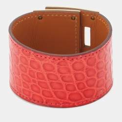 Pre Owned Hermes Red Crocodile Leather Gold Plated Kelly Dog Bracelet