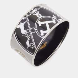 Hermes Confettis d'Ex Libris Enamel Palladium Plated Extra Wide Bangle Bracelet