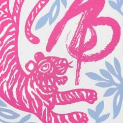 Pre Owned Hermes Sky Blue Tiger Printed Silk Square Handkerchief