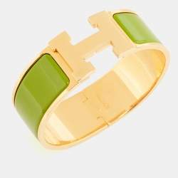 Hermes Clic H Lime Green Enamel Bracelet