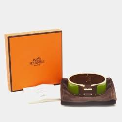Hermes Clic Clac H Green Enamel Gold Plated Wide Bracelet