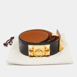 Hermes Black Box Leather Collier de Chien Medor Belt 80CM