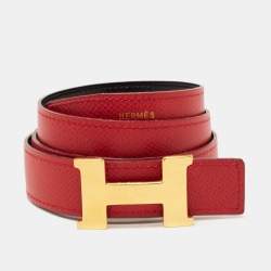 Hermes Black/Rouge Vif Box and Courchevel Constance Reversible Belt 65CM