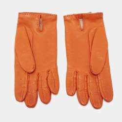 Hermes Orange Lambskin Leather Soya Gloves Size 7