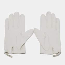 Hermes White Leather Gloves L
