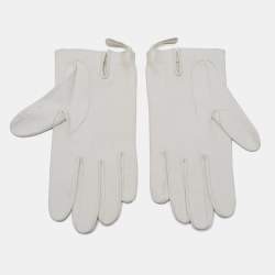 Hermes White Leather Gloves L