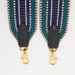 Hermes Malachite/Bleu Electrique/Black Toile and Swift Leather Cavale 50MM Bag Strap