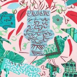 Hermes Pink La Maison des Oiseaux Parleurs Printed Silk Square Scarf