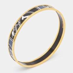 Hermès Confettis D'Ex Libris Enamel Gold Plated Bangle Bracelet