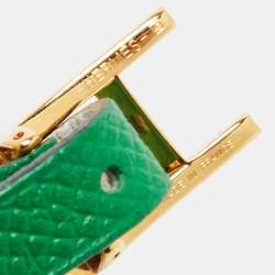 Hermes Behapi Green Leather Gold Tone Double Tour Bracelet