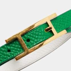 Hermes Behapi Green Leather Gold Tone Double Tour Bracelet