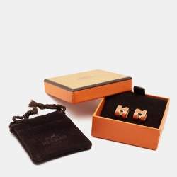 Pre Owned Hermes Pop H Orange Enamel Gold Tone Earrings