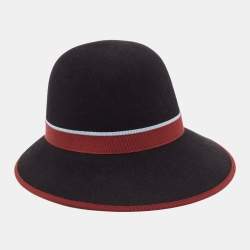 Hermes Black Contrast Trim Rabbit Felt Hat Size 56