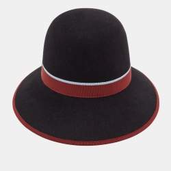 Hermes Black Contrast Trim Rabbit Felt Hat Size 56