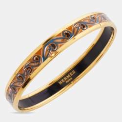 Hermes Printed Enamel Gold Plated Narrow Bracelet